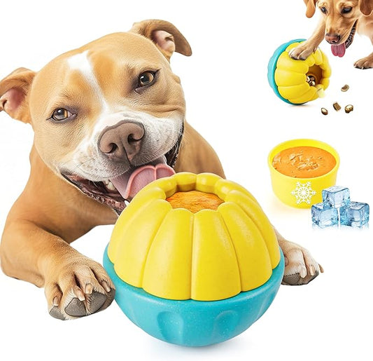 Potaroma Frozen Treat Dog Toys Enrichment Ball, Interactive Durable and Safe Puppy Chew Toy, Slow Feeder Food Dispenser Dog Pup Puzzle for Chewers 4.0 Inches