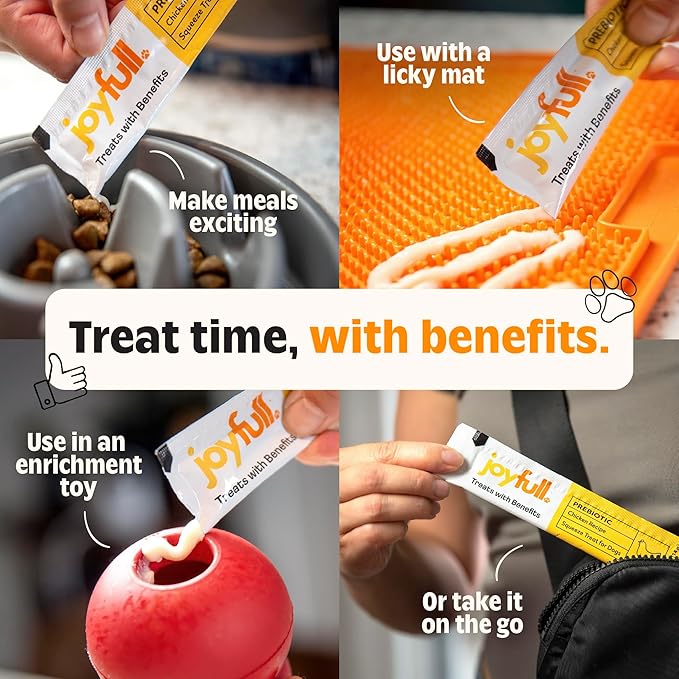 JoyFull Chicken Squeeze Treats for Dogs – Prebiotic Gut Health Snacks Made with Real Cage-Free Chicken – Lickable, Enrichment-Friendly, Meal Topper – 24 Easy Squeeze Paste Treats (0.5oz Each)