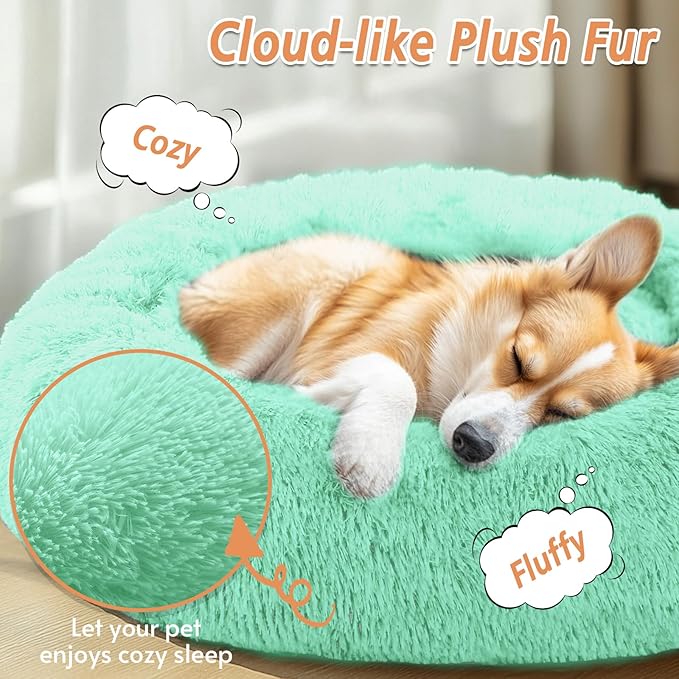 JOLLYVOGUE Medium Calming Dog Bed, Anti-Anxiety Donut Cuddler Cat Bed with Anti-Slip Bottom, Fluffy Faux Fur Machine Washable Pet Cushion for Medium Large Dog & Cat (31")
