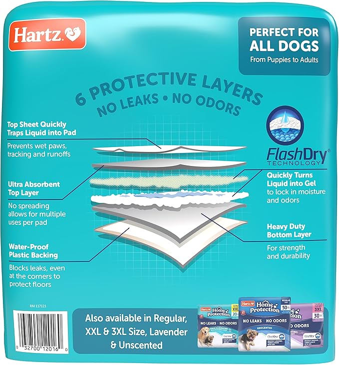 Hartz Home Protection Mountain Fresh Scented USA Made Dog Pads, XL 30 Count, Super Absorbent & Won't Leak, Odor Eliminating