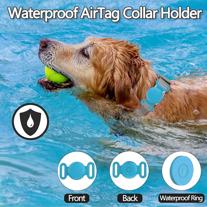 Waterproof Airtag Dog Collar Holder Compatible With Apple AirTag - Silicone Case for Pet GPS Tracker, Anti-Lost Holder for Cat (2 Pack, Pink & Blue)