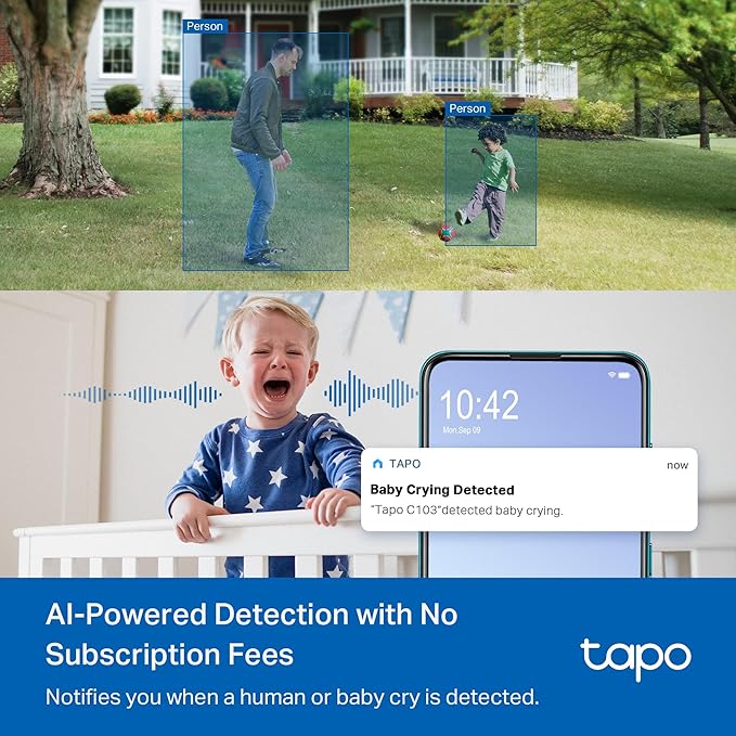 Tapo 2K 3MP Pan/Tilt Indoor/Outdoor Security Camera - Free Person/Baby Cry Detect & Motion Track, 360° Pan, Color Night Vision, SD/Cloud Storage, Works w/Alexa & Google Home HybridCam 360