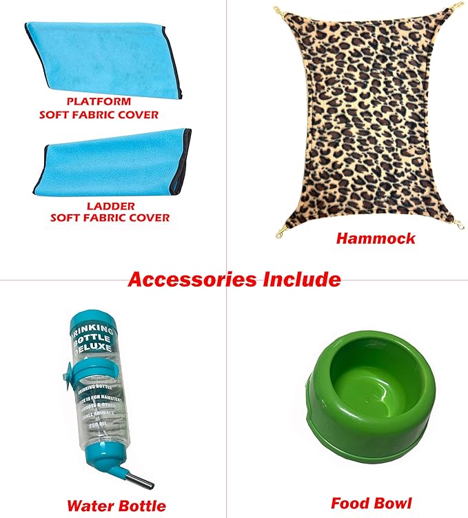 Large Two Story Double Unit Four Tiers Small Animal Critter Home Cage Tight 1/2-Inch Bar Spacing for Feisty Ferret Hammock Chinchilla Rat Mice Squirrel Rabbit Sugar Glider with Rolling Stand