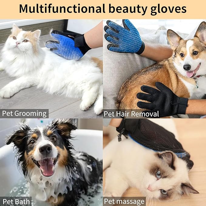 Zoocozy 2 in 1 Pet Hair Removal Glove for Cat Dog, Indoor Cat Grooming Gloves, Pet Washing Brush for Shedding Massage - Double-Sided Available(Dark Blue)