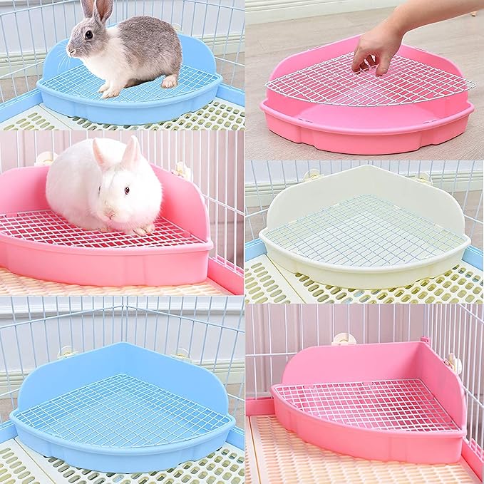kathson Large Rabbit Litter Box Bunny Corner Toilet Box Potty Trainer Bigger Pet Pan Small Animal Cage Toilet Bedding Box Fanshaped for Adult Guinea Pigs Chinchilla Ferret Galesaur