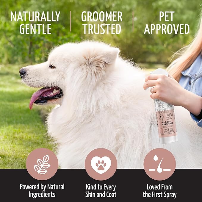 Tauro Pro Line Dog Detangler Spray - Dematting Dog Leave in Conditioner Spray Perfect for Golden Doodle, Poodle, Other Breeds & Cat Matted Hair Grooming (Fur Growth - 8.45 Fl Oz)