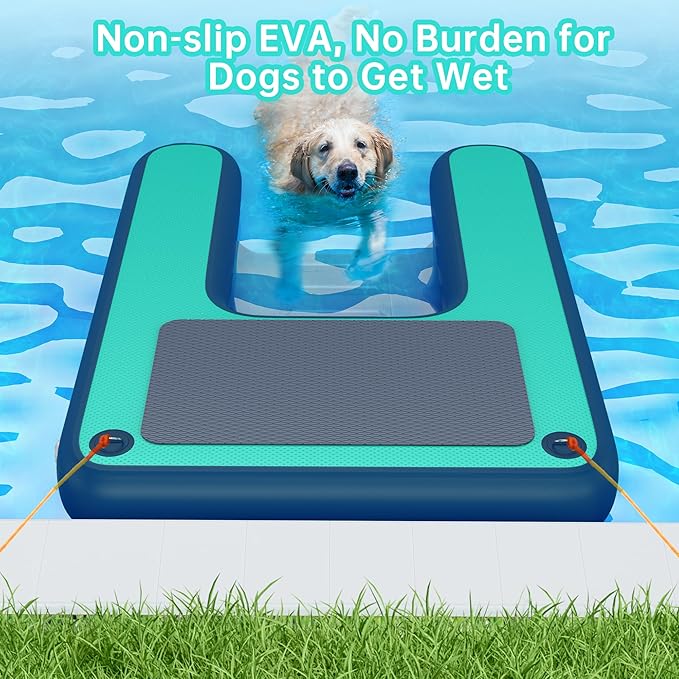 Inflatable Dog Water Ramp, Dog Floats Ramp Ladder for Pools, Boats, Docks, Sea and Lake, Non-Slip EVA Dog Pool Ramp Platform for Dogs Up to 220LBS