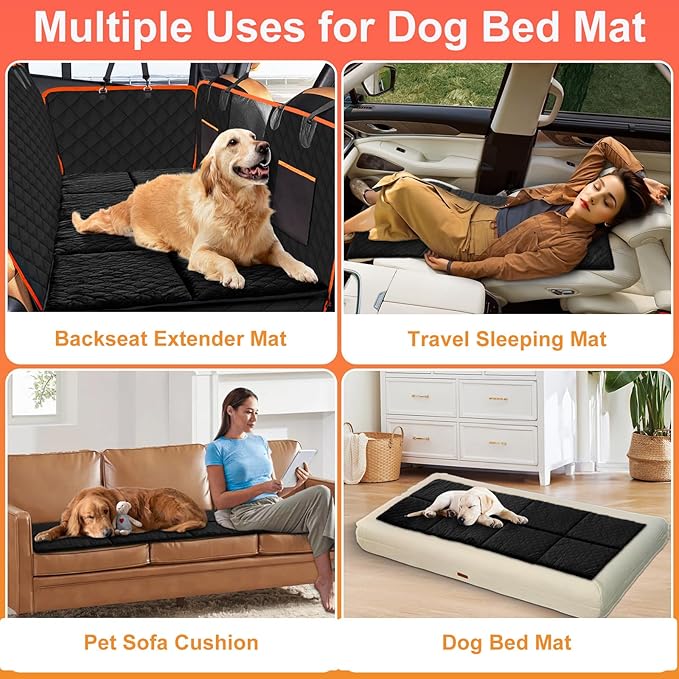 Car Backseat Dog Mat, Comfortable Non-Slip Cushion Suitable for Travel Dog Bed and Pet Home Sofa Blanket, Custom Mat for Car Backseat Extender and Seat Cover (Black 51.2 x 23.6in)