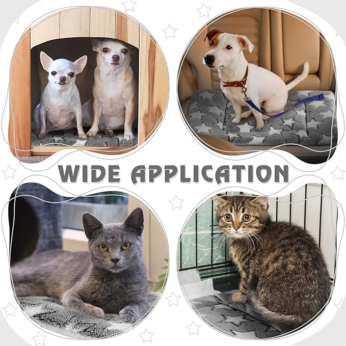 Haull 4 Pcs Waterproof Guinea Pig Bedding Winter Guinea Pig Bed Plush Cage Liners Soft Dog Cat Mat Reversible Winter Cozy Animal Pee Pad Hamster Bed Mat for Bunny(Black White Star,13 x 18.5 Inch)