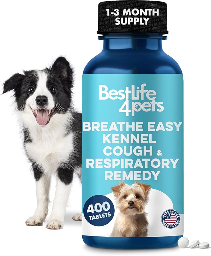 Kennel Cough Treatment & Dog Nasal Congestion Relief, Natural Dog Cough Suppressant & Cold Remedy, Breathe Easy Reduces Wheezing, Sneezing, Cold, Breathing and Respiratory Issues, 400 Small Pills