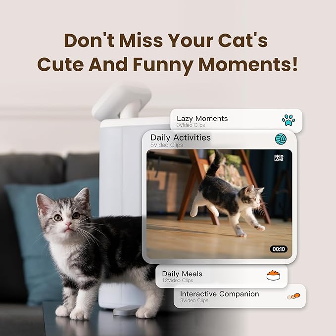 Automatic Cat Feeder with Camera 360°, 2K HD Video with Night Vision & 2-Way Audio, 5G Cat Food Dispenser with Low Food Sensor, Record Lovely Moments, O Sitter VIP Version