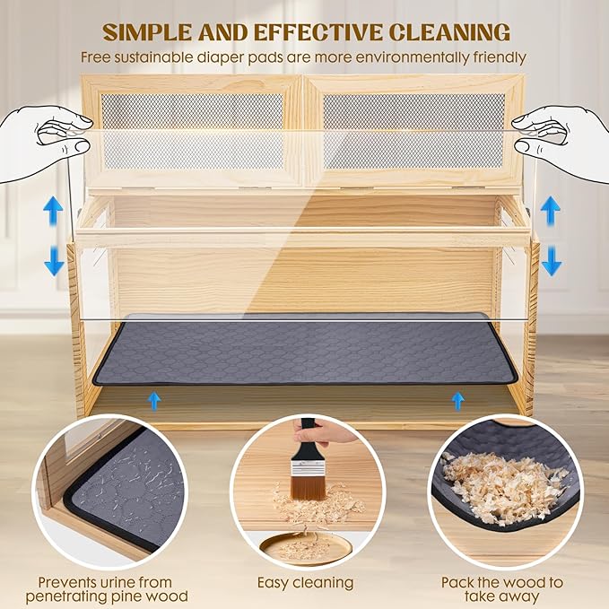 Hamster Cage 32 Inch Wooden Chewproof, 270° View Habitat with Bite-Proof Metal Mesh & Dual Access Doors, Acrylic Sheets & Solid Build for Dwarf Syrian Hamsters/Gerbils/Guinea Pigs/Chinchillas