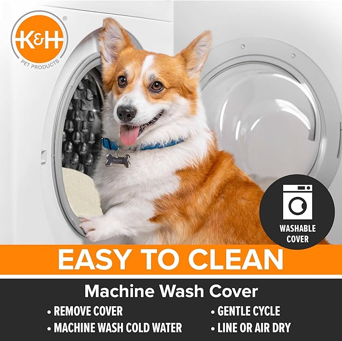 K&H Pet Products Lectro-Soft Orthopedic Outdoor Heated Dog and Cat Bed for Medium Dogs or Big Cats, Soft/Flexible Safety Listed Warming Pad, Waterproof, Washable Cover - Medium 24 X 19in Tan 40W