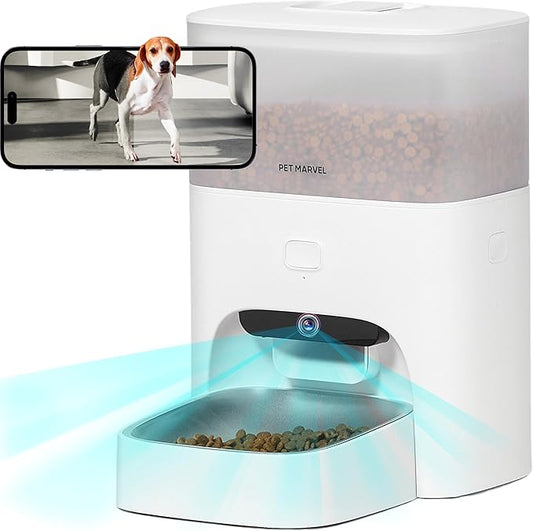 PETMARVEL Automatic Cat Feeder with Camera, 1080P HD Video with Night Vision, 2.4G WiFi Cat Dog Feeder with 2-Way Audio, Smart App Control Pet Dry Food Dispenser 4.4L for Cats and Dogs