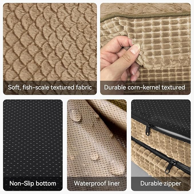 JOEJOY Orthopedic Dog Beds Large Sized Dog, XL Egg-Crate Memory Foam Pet Couch Bed with Bolster Sides, Waterproof Lining, Removable Washable Cover & Non-Slip Bottom, Light Brown