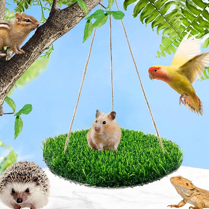 FlidRunest Hamster Foraging Grass Puzzle Hammock Swing, Small Pet Simulation Slow Feeder Mat, Washable Hanging Enrichment Activity for Bunny Guinea Pigs Hedgehog