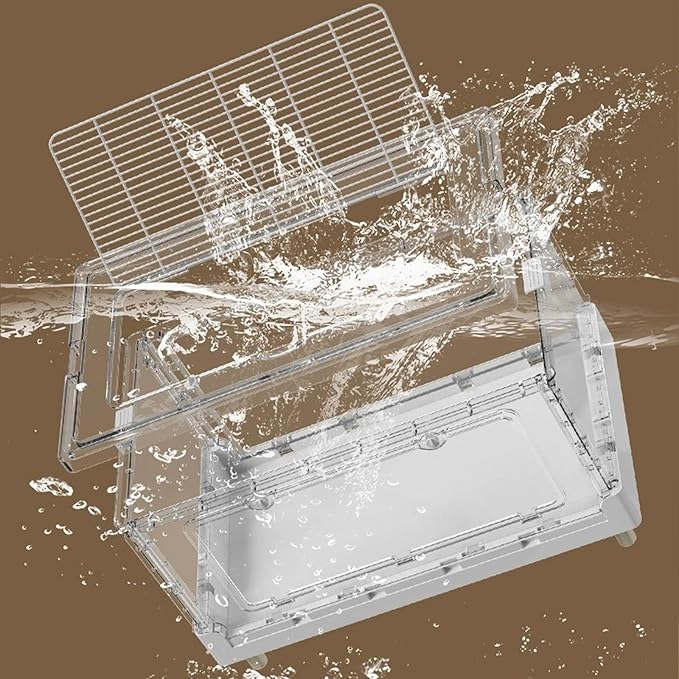 Hamster Cage & Guinea Pig Cages,Fully Transparent and Eco-Friendly Large Acrylic Cage for Small Animal Pets,Such as:Bearded Dragon,Rat,Hedgehog,Chameleon,Iguana, etc (27.5Lx16.9Wx13.4H Inches)