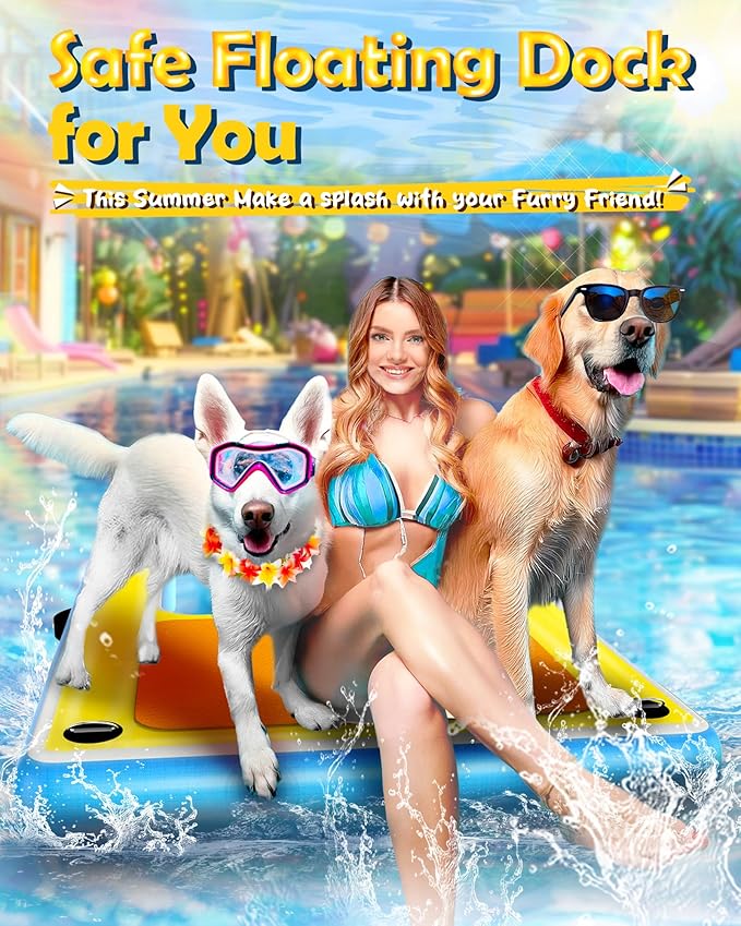 Inflatable Dog Ramp – 60"x40" Extra Large Boat Ramp for Dogs Up to 240 lbs, Non-Slip Puncture-Resistant Inflatable Dock Floating Platform, Pool Floats Platform for Lakes, Boats, Lake, Trip