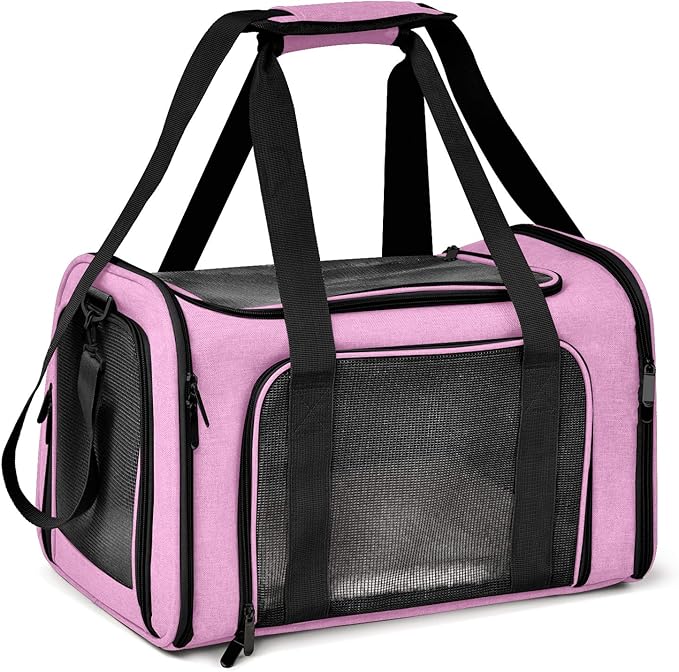 Large Cat Carriers Dog Carrier Pet Carrier for Large Cats Dogs Puppies up to 25Lbs, Big Dog Carrier Soft Sided, Collapsible Travel Puppy Carrier - Large - Pink
