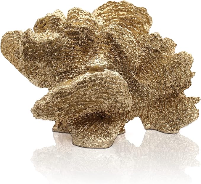 Gold Coral Statue Faux Coral Decor Resin Sea Coral Reef Statue Tabletop Decoration Coral Sculpture Home Decoration Coastal Beach Decorations for Home for Living Room