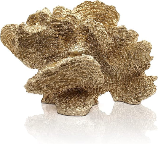 Gold Coral Statue Faux Coral Decor Resin Sea Coral Reef Statue Tabletop Decoration Coral Sculpture Home Decoration Coastal Beach Decorations for Home for Living Room