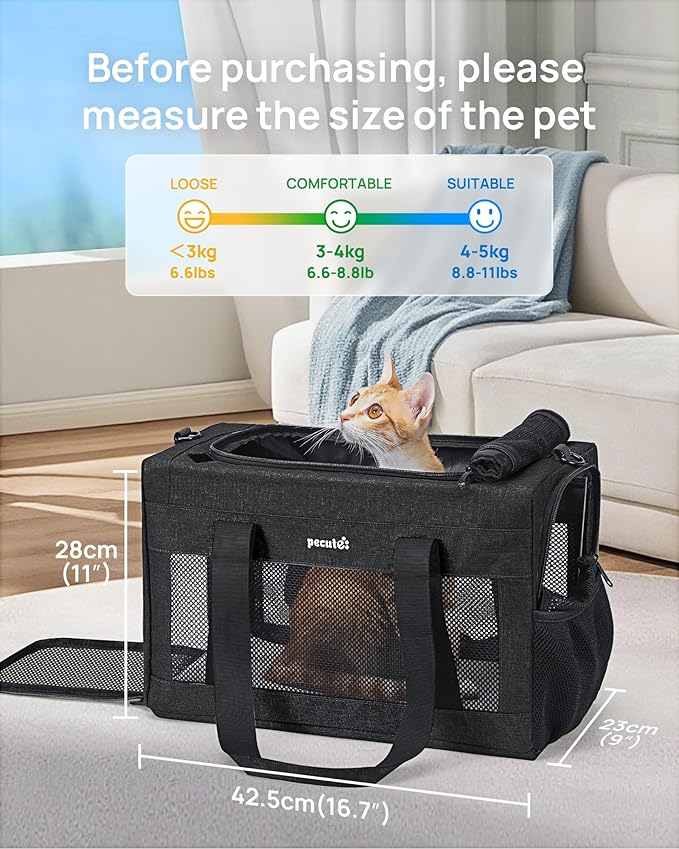 Airline Approved Cat Carrier, Pet Carrier Soft-Sided, Portable Dog Carrier with Stable Structure, TSA Approved Pet Carrier for Pets Less Than 12lbs, Cat Carrier Bag Suitable for Travel, Dark Gray
