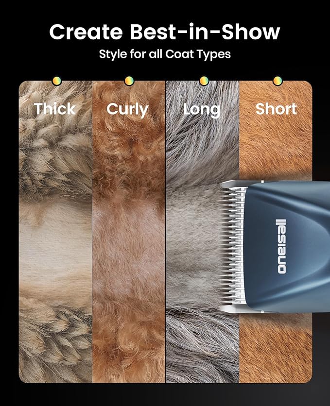 oneisall Grandmaster Pro 1 Cordless Professional Dog Grooming Clippers, 2-Speed Dog Clippers for Grooming Heavy Duty/Thick Hair, Detachable Carbonized Steel Blade Metal Combs, Removable Battery