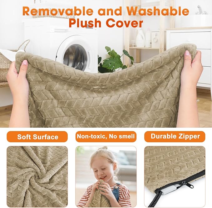 GASUR Heated Dog Bed, Waterproof Electric Dog Cat Heating Pad with Timer, Temperature Adjustable Heated Cat Bed for Winter, Auto Power-Off, Anti-bite Heating Pad for Dogs Cats-35''x24'', Large