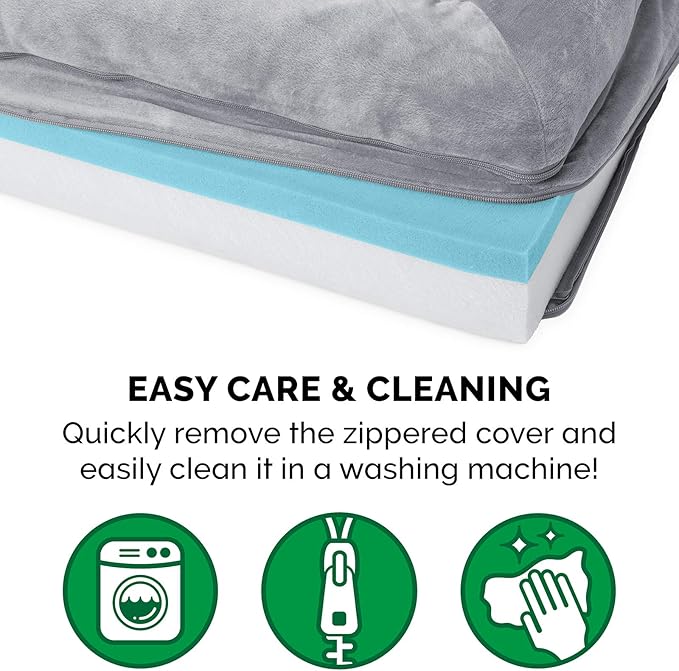 Furhaven Cooling Gel Dog Bed for Large Dogs w/ Removable Bolsters & Washable Cover, For Dogs Up to 95 lbs - Faux Fur & Velvet Sofa - Smoke Gray, Jumbo/XL