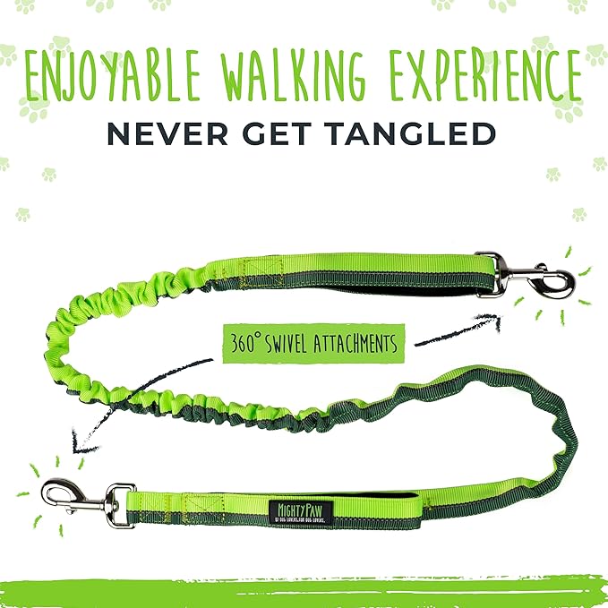 Mighty Paw Hands Free Dog Leash | Bungee Waist Leash for Dog Walking. Pet Running Hands Free Tether for Large, Medium & Small Breeds. Pet Waist Belt (36" - 48") Up to 150 lbs - Green