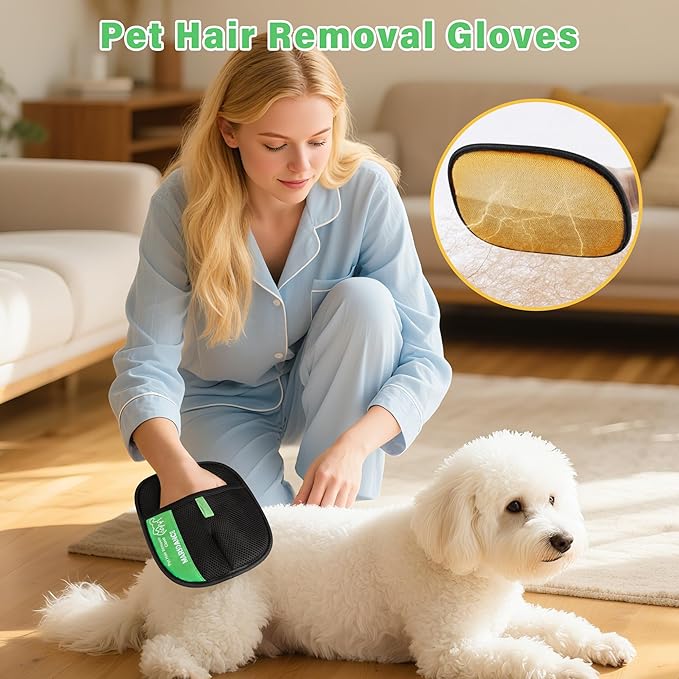 Pet-Hair-Removal-Glove Reusable Electrostatic-Gloves-Pet-Hair-Remover for Furniture, Couch, Carpet,Car Seat Pet-Hair-Remover-Tool for Dogs & Cats Hair Remover Mitt Pet-Double-Sided-Grooming-Glove 1Pcs