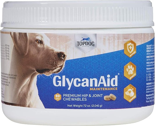 GlycanAid Maintenance Joint Nutrition for Dogs (60 Chewable Tablets), Made in USA-USA Ingredients: Glucosamine HCL, Chondroitin Sulfate, MSM, Vitamin C