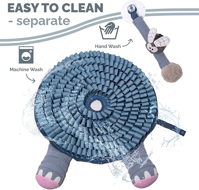 POPUPJOYS Durable Hide & Seek Snuffle Mat for Dogs, 2-in-1 Enrichment Puzzle Toy with Detachable Tail & Squeaker, Adjustable Difficulty Level with Suction, Machine Washable, Gift-Ready (Elephant)