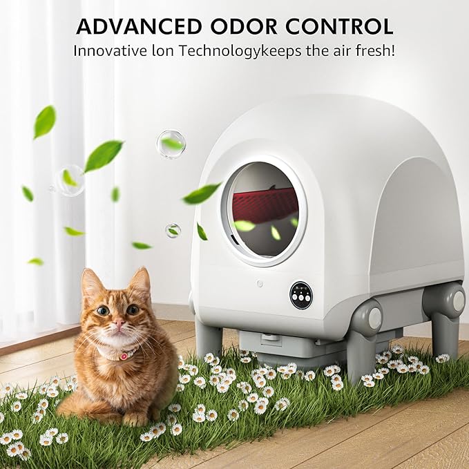 Self Cleaning Cat Litter Box, 68L/9L Large Capacity for Multiple Cats, Smart App Control No Scooping,Automatic Cat Litter Box Includes Garbage Bag (White)