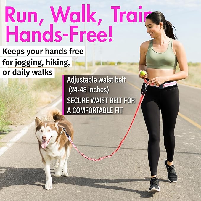 Hands Free Dog Leash with Waist Belt Lifetime Replacement, Dual Handle Bungee Leash for Running, Jogging, Hiking and Walking, for Medium and Large Dogs 5118