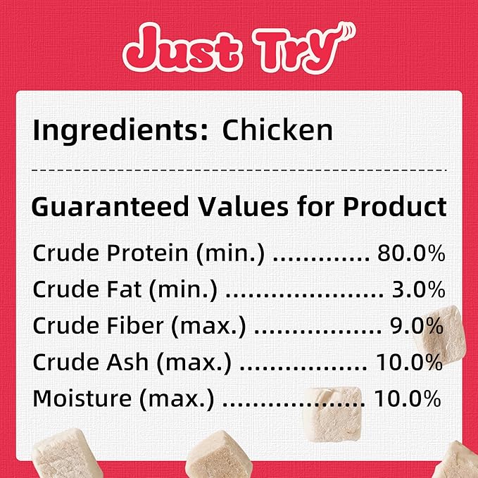 Just Try 7.05 oz Freeze Dried Chicken Cat & Dog Treats Food Topper Raw Single Ingredient High Protein Grain Free Healthy Dog Training Treats