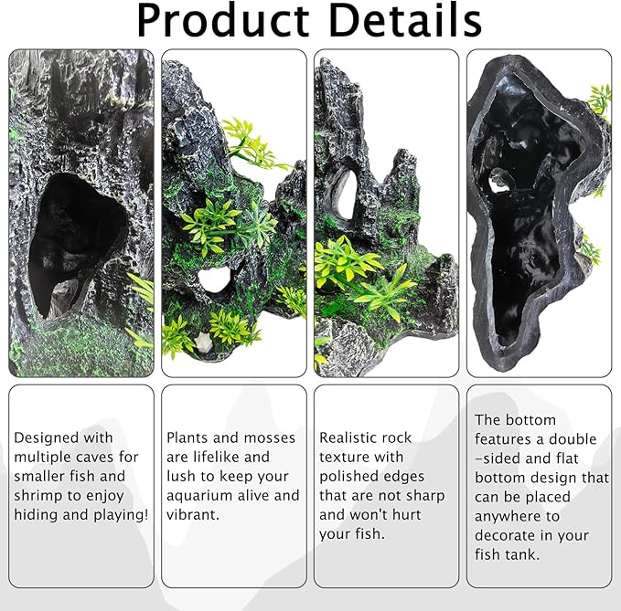 kathson Aquarium Mountain View Stone Resin Fish Tank Decoration Betta Hideout Caves Rockery Landscape Tree Aquarium Decorations Large Rock Hiding Cave Decor for Small Fish Shrimp Play Ornament