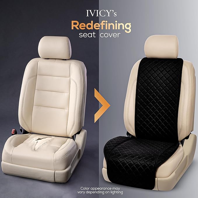 IVICY Faux Linen Car Seat Cover for Cars - Durable & Non-Slip - Front Car Seat Protector Covers for Most Automotive, Vans, SUVs, Trucks - 1 Unit - Black