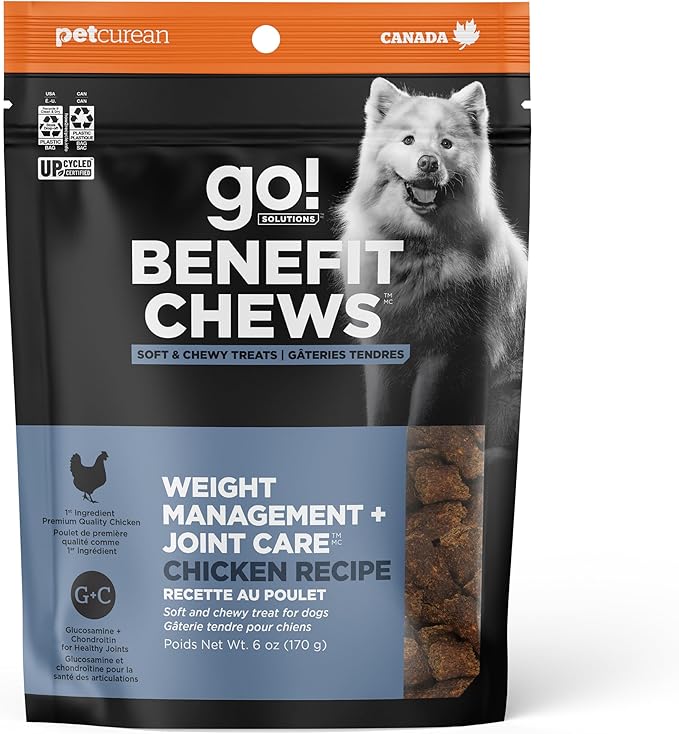 Go! Solutions Weight Management + Joint Care Dog Treats - Chicken Recipe - Soft and Chewy Dog Treats, 6 oz Bag