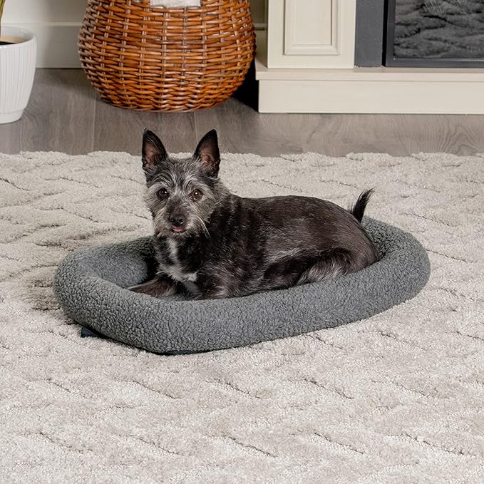 Furhaven Dog Bed for Extra Small Dogs & Indoor Cats, 100% Washable, Sized to Fit Crates - Sherpa Fleece Bolster Crate Pad - Gray, Extra Small