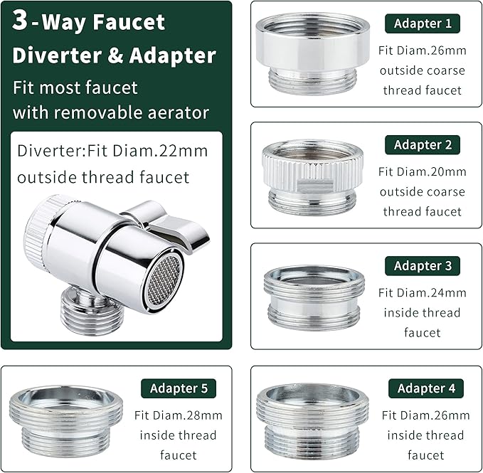 Sink Hose Shower Sprayer Attachment - Faucet Extension w/ 5 Adapters For Bathroom Bathtub, Kitchen Faucet, Utility Laundry Tub, Garden Hose Thread Spout For Delta, Moen, Kohler, American Standard