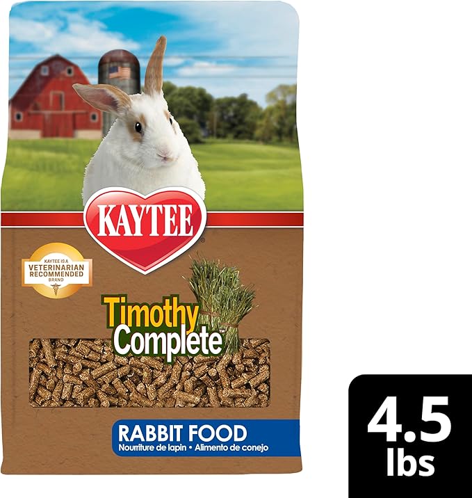 Kaytee Timothy Complete Rabbit Food, Made with Timothy Hay, High in Fiber, Supports Dental Health and Digestion, 4.5 pounds