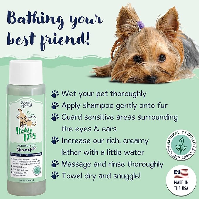 Bobbi Panter Dog Shampoo - Made in USA - All Natural Formula for Itch Relief & Soothing Skins, Concentrated 16:1 for Professional Groomers - Green Apple Scent, 13 Oz (Case of 12)