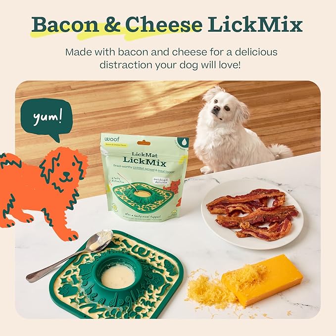 WOOF LickMixes - Dog Lick Mat Spread and Meal Topper - Delicious and Lower Calorie - Made with Wholesome Ingredients - Perfect for Dog Enrichment - Bacon & Cheese