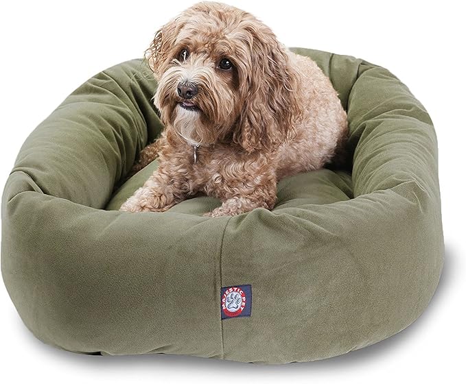 Majestic Pet 32 Inch Suede Calming Dog Bed Washable 32x23x7 (Inch) – Cozy Soft Round Donut Dog Bed with Spine Support for Dogs to Rest Their Head - Pet Bed Medium – Sage