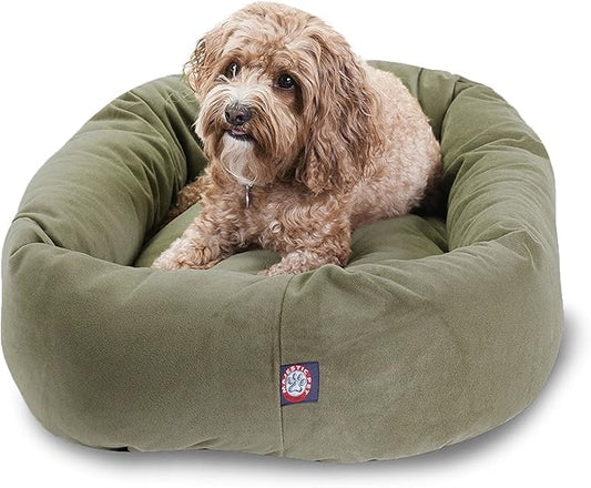 Majestic Pet 32 Inch Suede Calming Dog Bed Washable 32x23x7 (Inch) – Cozy Soft Round Donut Dog Bed with Spine Support for Dogs to Rest Their Head - Pet Bed Medium – Sage