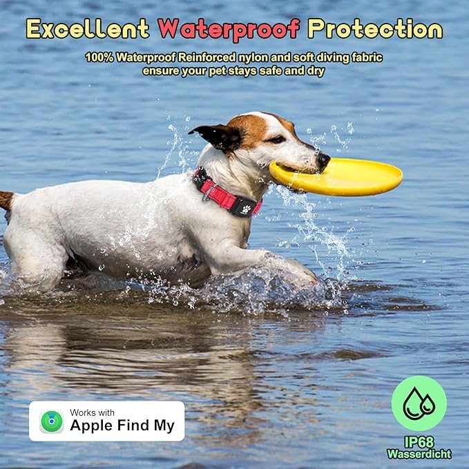 GPS Dog Collar Tracker 2-in-1,Reflective Waterproof Adjustable Pet Collar,iOS-Only,Ideal for Dog Tracking pet Tracker,for Small to Large Dogs,Real-Time Tracking,No Monthly Fees(Red,Small)