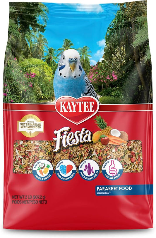 Kaytee Fiesta Parakeet Food, Nutritious and Fun Blend, Supports Skin, Feather, Digestion, Brain and Heart Health, 2 pounds