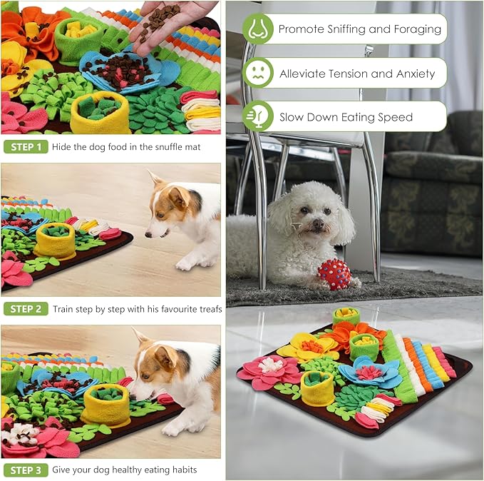 KeeKit Snuffle Mat for Dogs & Cats - Slow Feeding Mat for Small & Medium Breeds, Encourages Natural Foraging Skills, Durable Foraging Mat for Mental Stimulation - Brown
