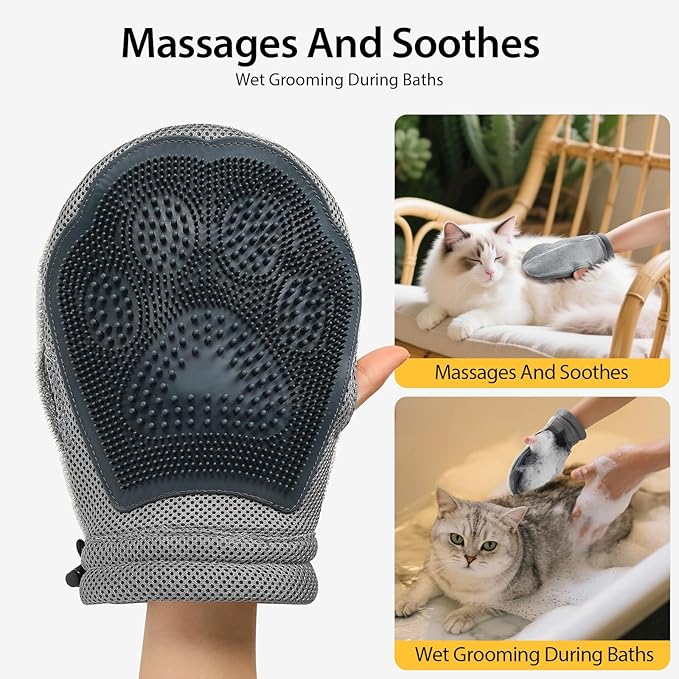 LIANZIMAU Double Sided Pet Hair Removal Glove for Dog Cat Electrostatic Gloves Pet Hair for Furniture Clothes Sofa - Reusable with Thumb Holes and Adjustable Cuff-1 PCS